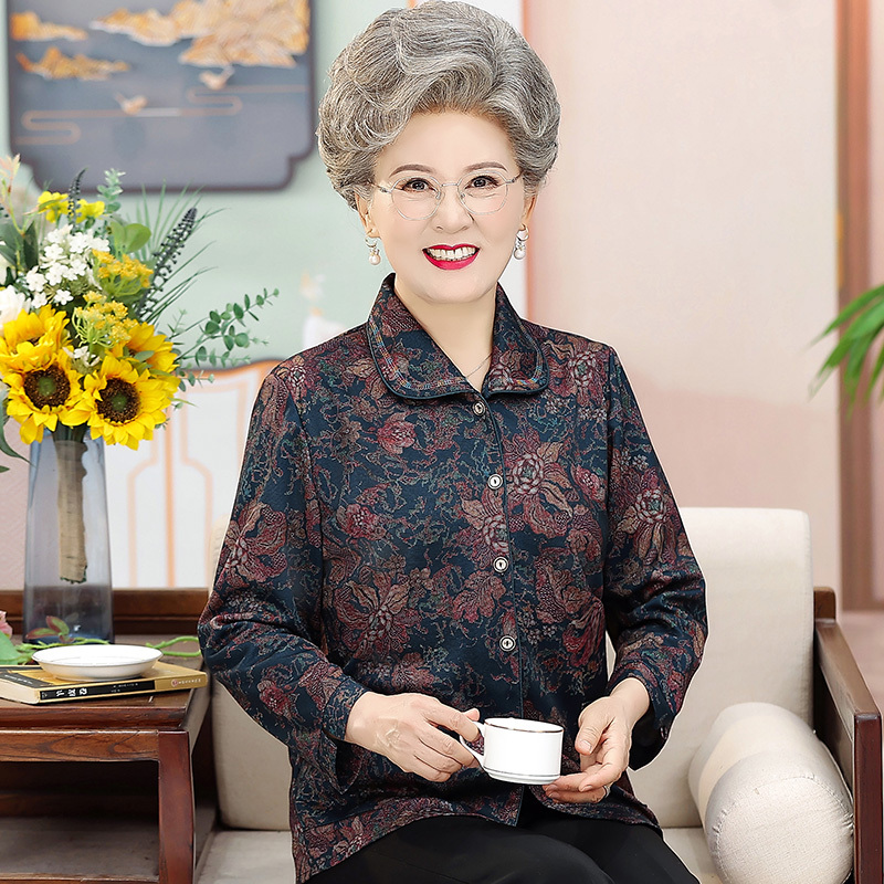 奶奶装春秋款长袖衬衫外套老年女装妈妈衬衣大码宽松老人衣服太太|undefined