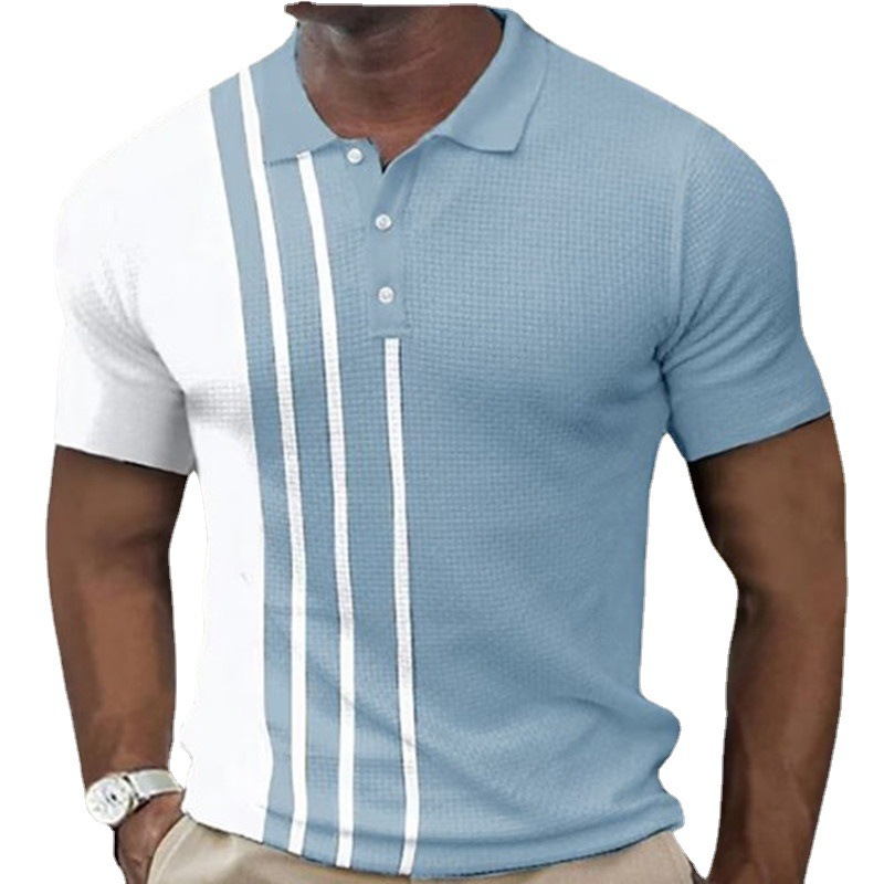 Summer European and American Fashion Golf Shirt Men's Polo Fashion Casual Short Sleeve 3D Print Button Placket Top