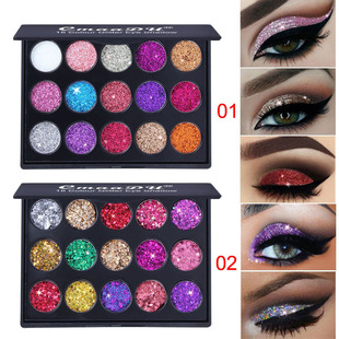 Cross-border dedicated to CmaaDu 15-color diamond sequins eye shadow plate shiny glitter powder high-gloss eye shadow Europe and the United States foreign trade