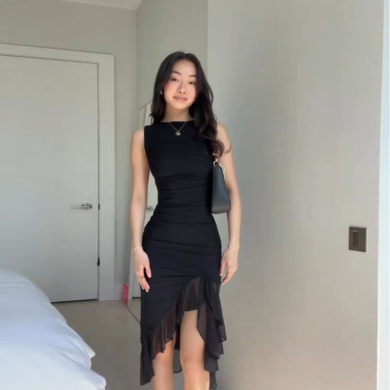 外国貿易ヨーロッパとアメリカのクロスボーダー婦人服 2025 新しいファッション純粋な欲望スタイルノースリーブウエスト痩身バックレスドレス卸売|undefined