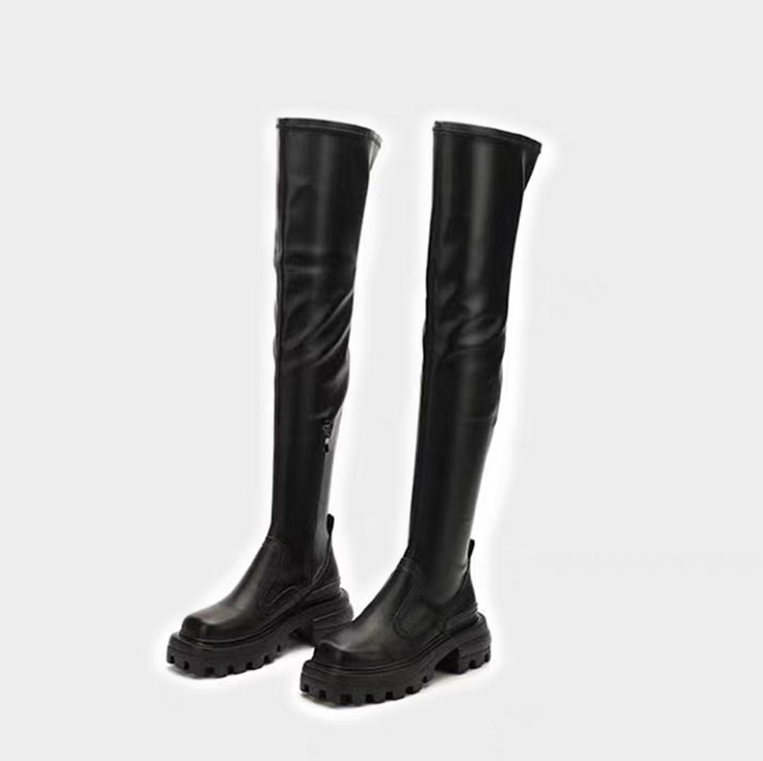 シュガーキューブシリーズ厚底ニーハイブーツロングブーツレディース2025秋冬スリムロングライダーブーツサイドジッパーストレッチブーツ