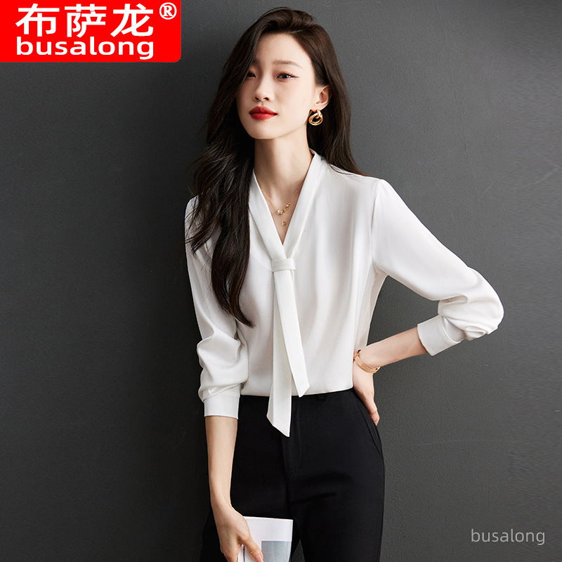 busalong Korean-style Long-sleeved White Shirt Women's Shirt Professional Slim-fit Overalls Large Size Formal 588