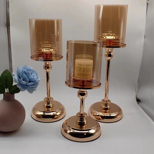 European-style iron glass candlestick decoration light luxury Chinese and Western dining table model room home candlelight dinner High-looking decoration