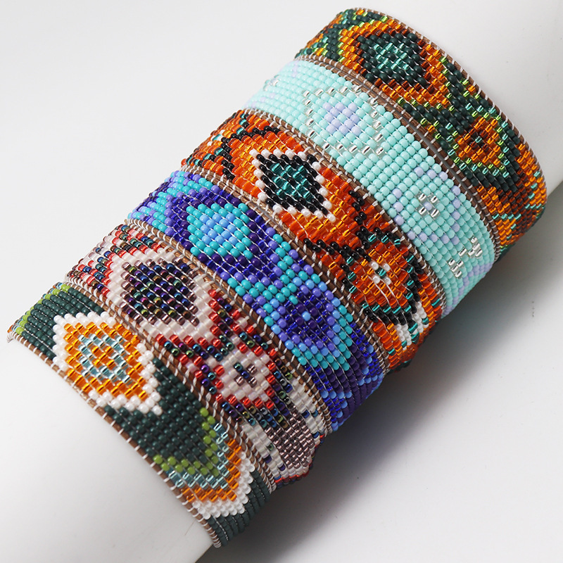 INS Style Cross-border temu Bohemian Style Geometric Gradient Pure Antique Bead Jewelry Rice Bead Colorful Woven Bracelet INS Style Cross-border temu Bohemian Style Geometric Gradient Pure Antique Bead Jewelry Rice Bead Colorful Woven Bracelet