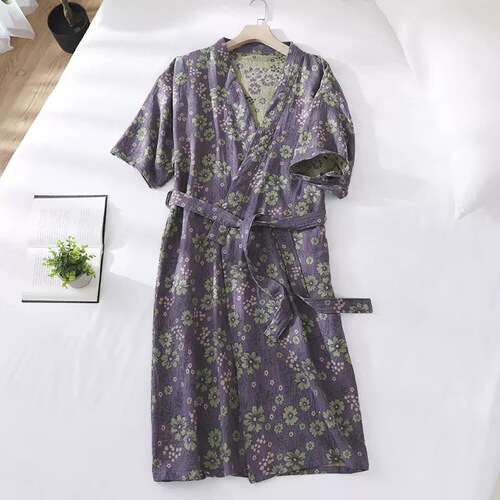 Pure cotton bathrobe for women in autumn and winter, double-layer gauze, water-absorbent and quick-drying, Four Seasons hotel nightgown, beauty salon bathing steamer pajamas