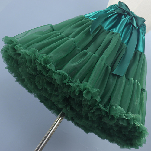 Cloud-like soft tulle crinoline with boneless structure, Lolita-style puffy tutu skirt—perfect for children's princess dresses or adult mid-length skirts in a rich moss green shade.