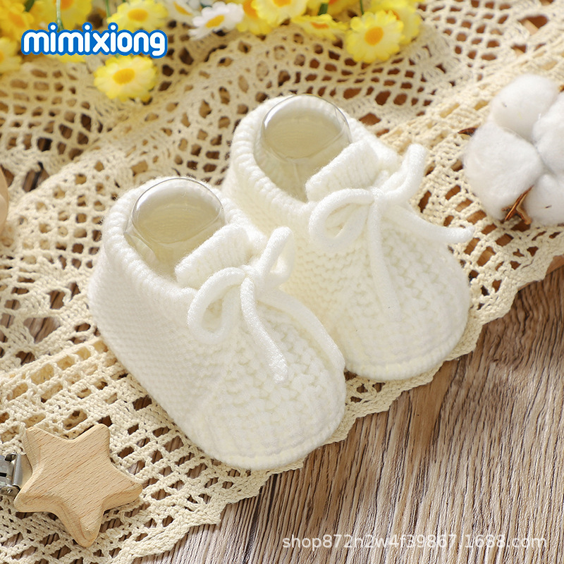 Ins Hot Selling Autumn and Winter New Infant Pure Color Cute Bow Knitted Toddler Shoes Wool Knitted Floor Socks