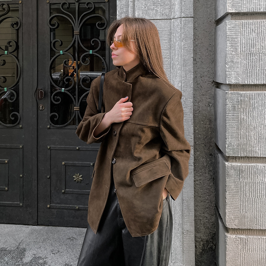 Women's Clothing 2024 Autumn and Winter Retro Suede Coat Women's Design Thickened Medium and Long Lapel Coat Jacket Commuter Women's Wear_voghion.com
