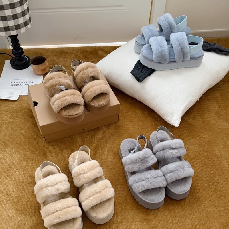 Henan Sangpo Snow Season New Women's Thick-Soled Sandals, Fashionable Open-Toe Cloud-Style Two-Strap Casual Furry Slippers