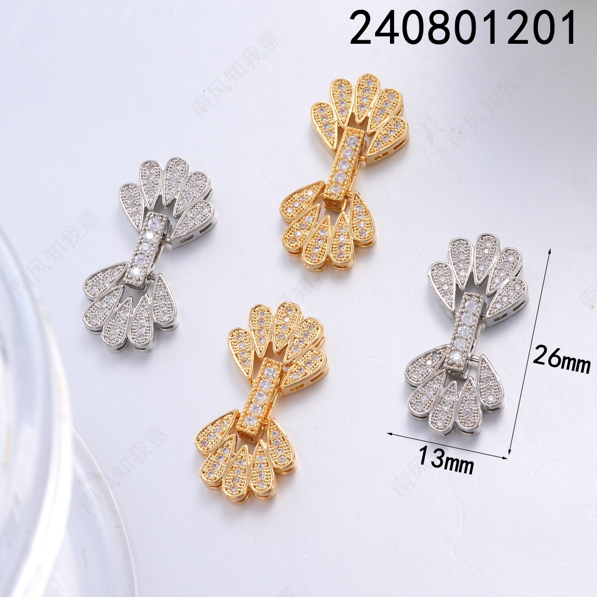 铜镀18K金高保色镶锆花朵对扣珍珠项链扣头高级感手链diy饰品配件