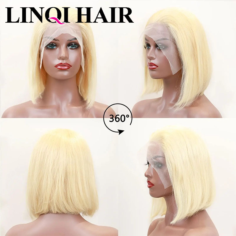 Front Lace Wig Lace Wig 13X4 Bob Headgear 613 #   Real Human Hair White Gold Blone