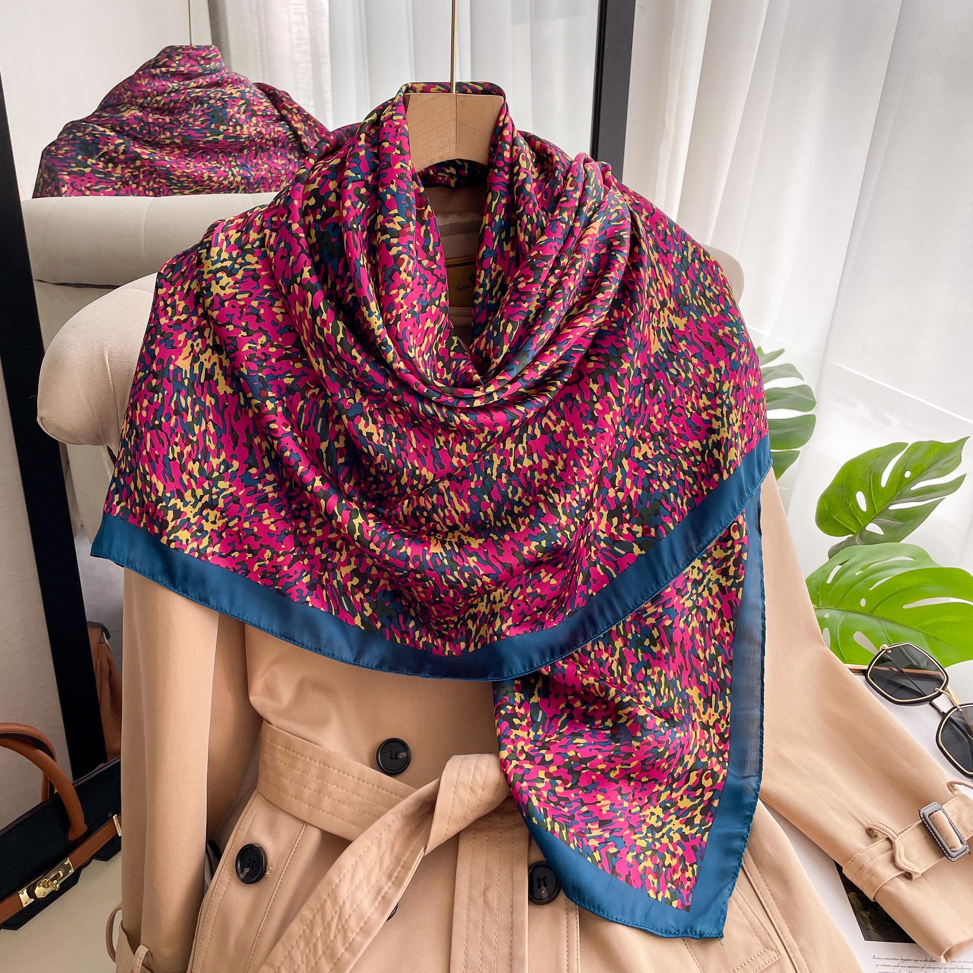 Long Silk Scarf For Women Beach Sun Protection Shawl Patterned_voghion.com