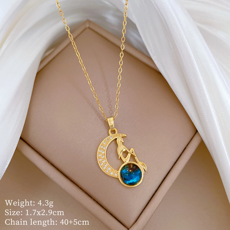 Gorgeous Star And Moon Zircon Necklace, Elegant Titanium Chain_voghion.com