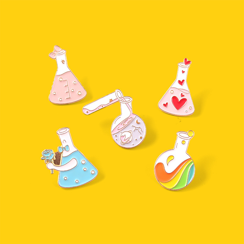 New Creative Cartoon Chemical Equipment Love Rainbow Test Tube Bottle Series Shape Dripping Brooch Bag Badge display picture 9