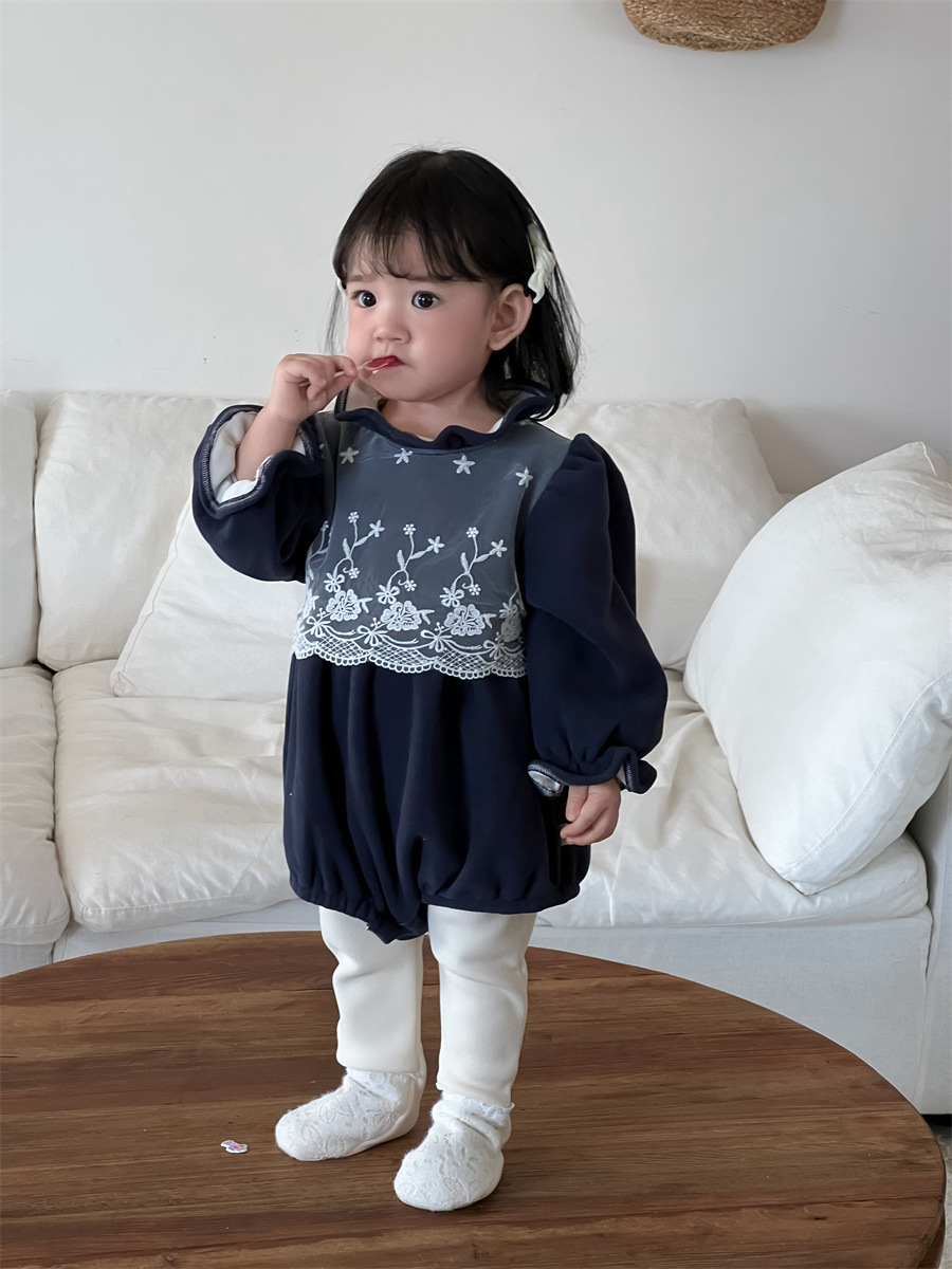 Bebés de otoño y invierno gruesos ropa de vestir para niños coreanos 2024 baby overcoat niñas encaje y camisa de peluche