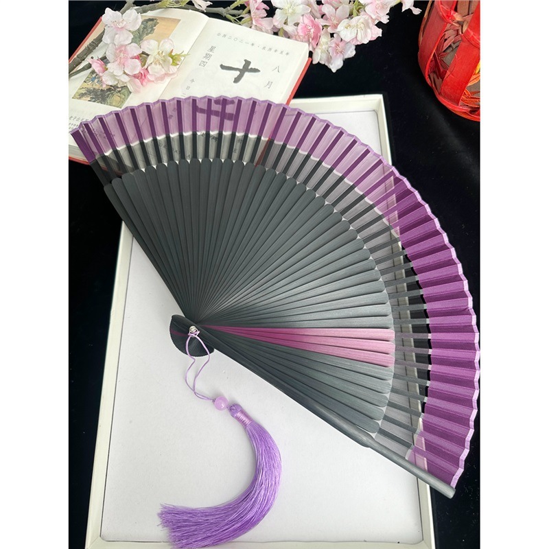 中国風の二重節扇子折りたたみ布張りレトロスタイルチャイナドレス漢服小型扇子ポータブル夏の女性のダンス扇子|undefined