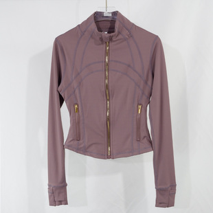 LU IUX Cross Border DF Golden Zipper Short Vertical Collar Jacket Women's High Elastic Yoga Fitness Jacket High Elastic Long Sleeve