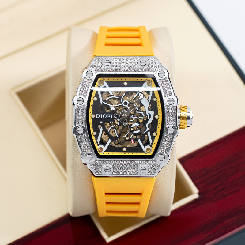 Official Authentic Richard Watch Men's Fully Automatic Mechanical Watch Tape Diamond Hollow Waterproof Luminous Famous Brand Men's Watch