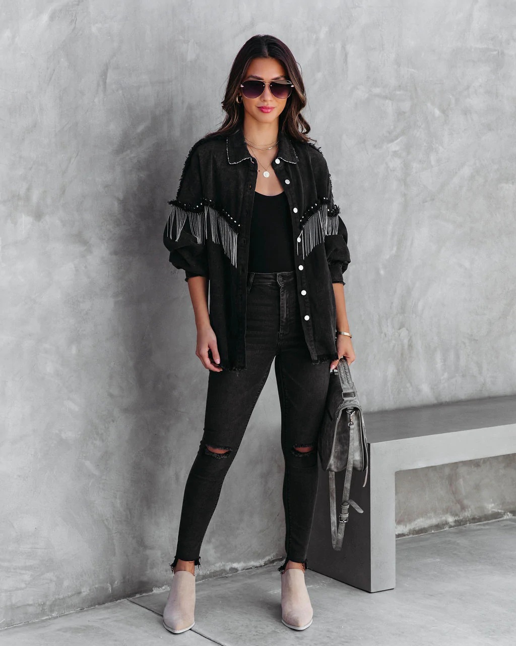 Chain rivets street fashion single breasted coat