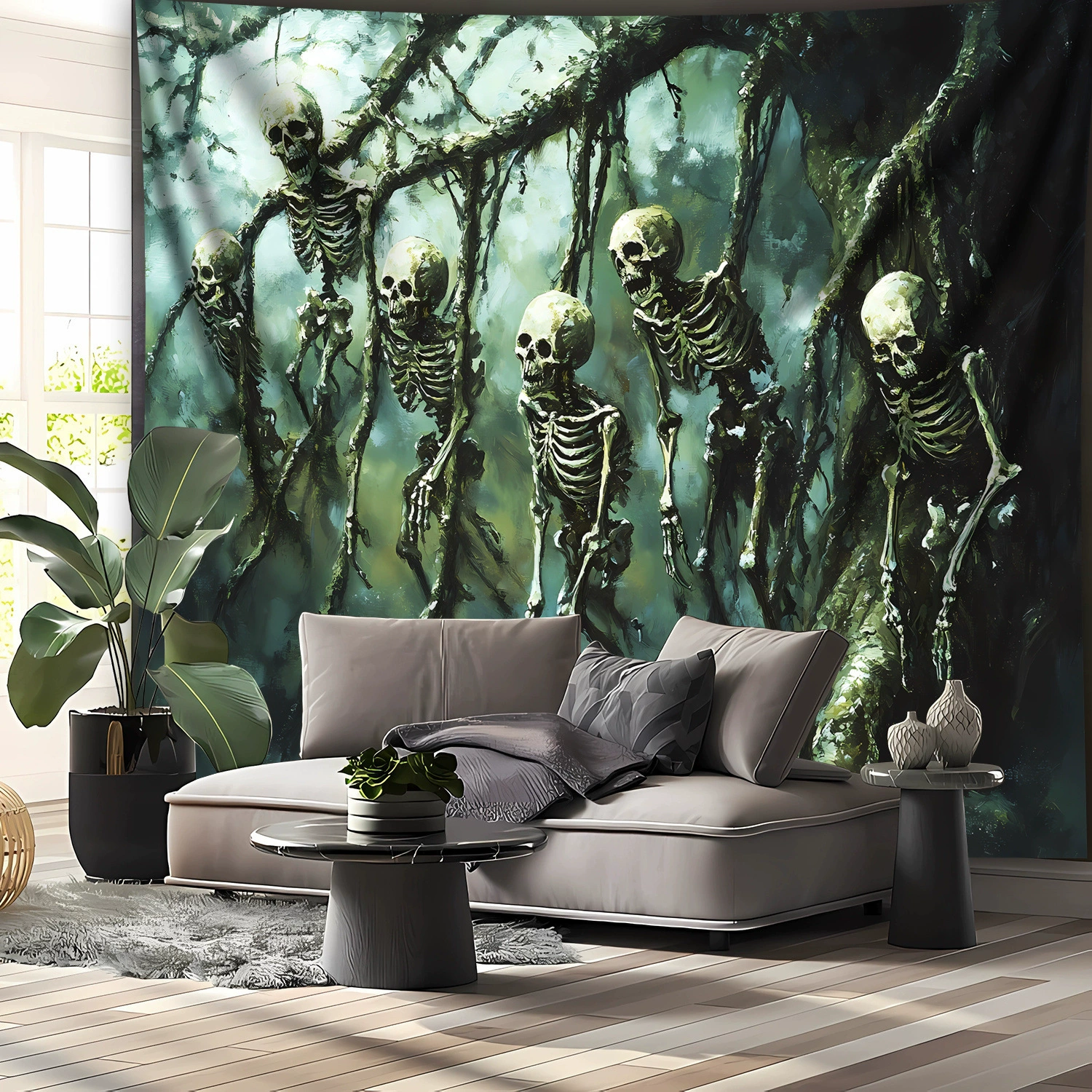Yiwu JIT доставка склад готический череп дерево гобелен фон ткань TEMU популярный SHEIN Amazon ETSY Amazon