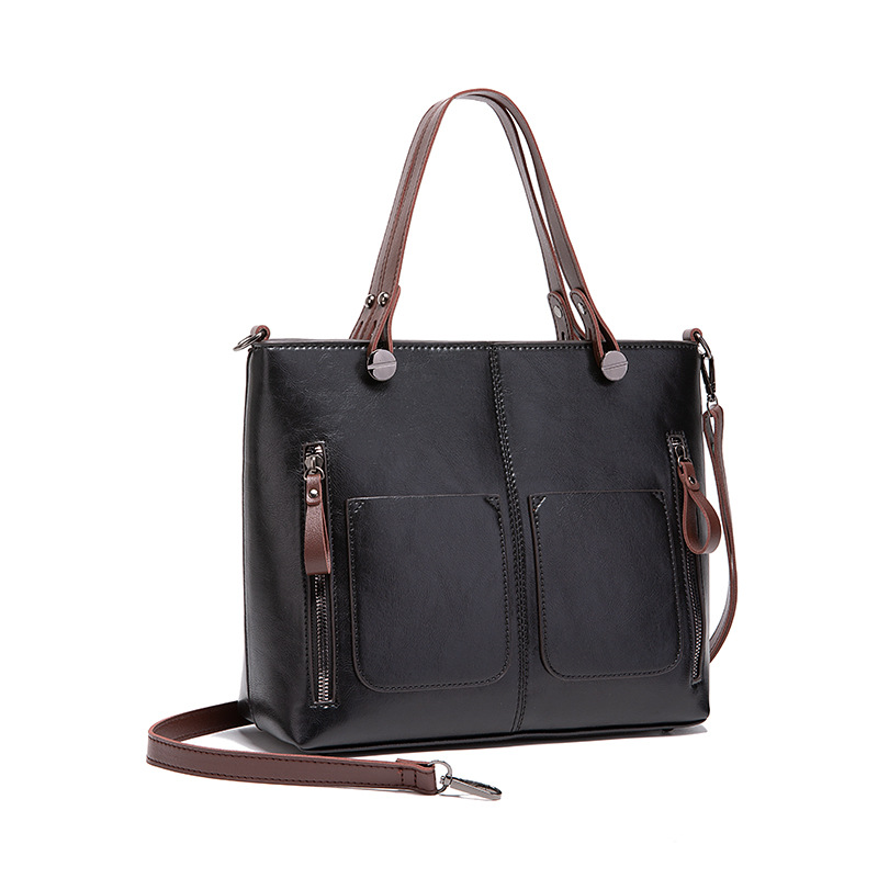 Guangzhou Oil Wax PU-Leder Neue Mode Doppeltasche Handtasche Einzelschulter Diagonal Straddle Bag_voghion.com