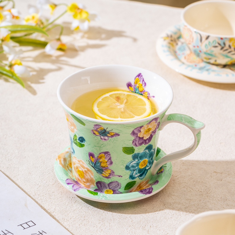 花韵马克杯水杯陶瓷杯高颜值早餐杯家用精致杯子办公室茶杯咖啡杯|undefined