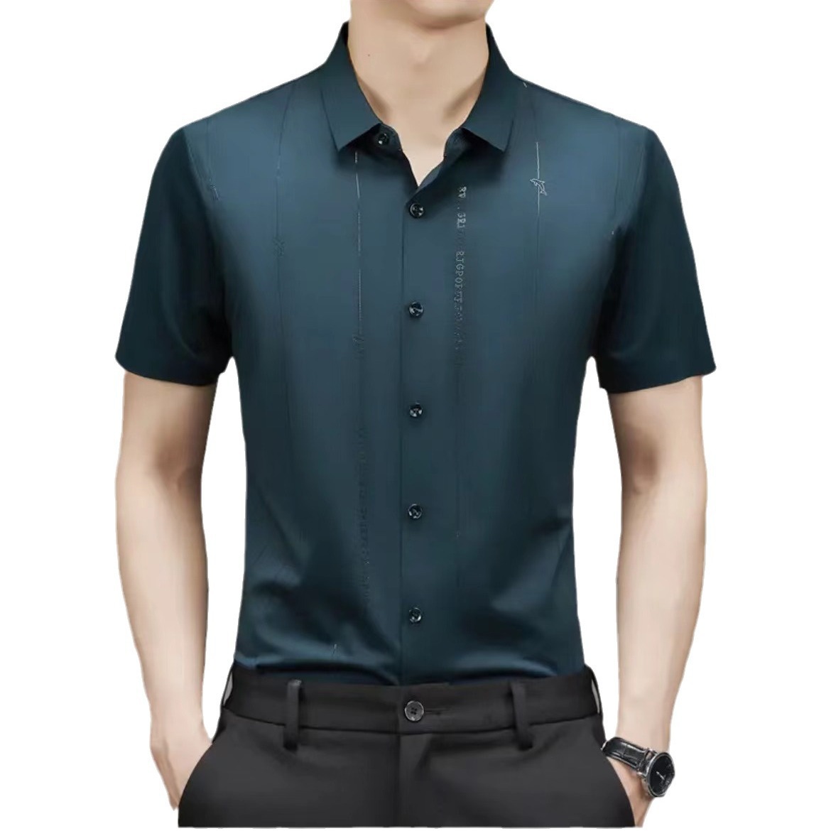 men's silk summer casual elastic thin universal breathable shirt
