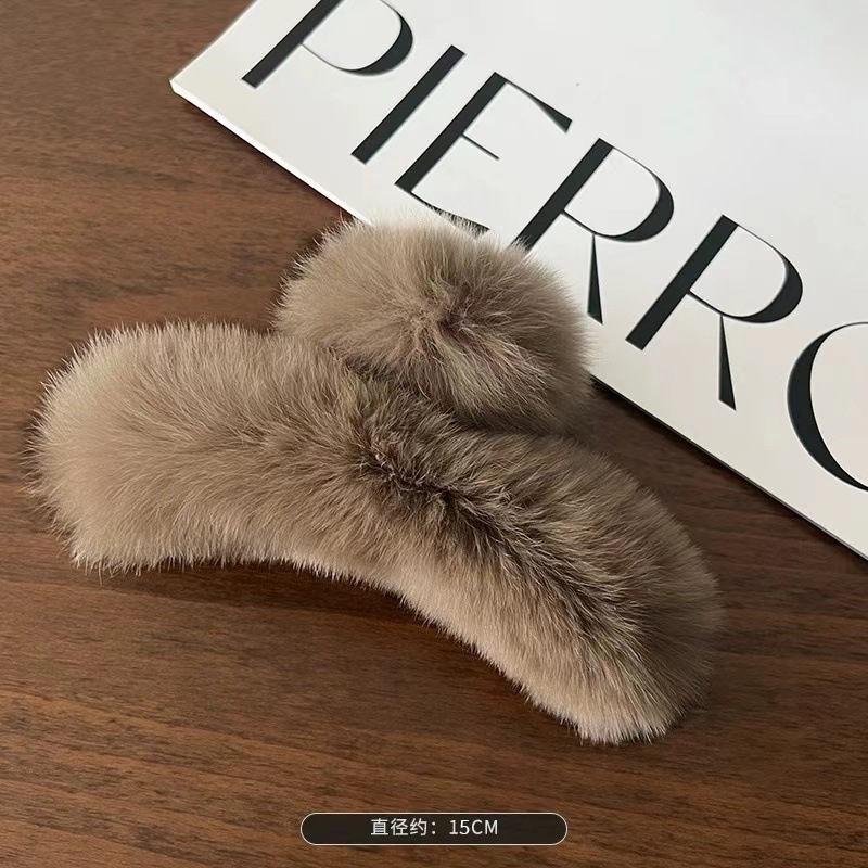 素敵な秋冬の本物のレッキスラビットファーの特大高級可愛いヘアクリップ2024年新作後頭部用シャークヘアアクセサリー