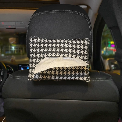 Car Internet Celebrity Car Hanging | Car tissue box/set - houndstooth-black