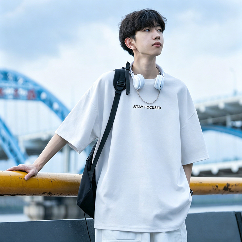 Pure cotton short-sleeve t-shirt for men, summer 2026 new American style trendy brand, loose-fitting, versatile casual tee for men Pure cotton short-sleeve t-shirt for men, summer 2026 new American style trendy brand, loose-fitting, versatile casual tee for men