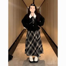 大码女装秋冬穿搭高级感套装蝴蝶结毛衣胖MM显瘦高腰半身裙两件套