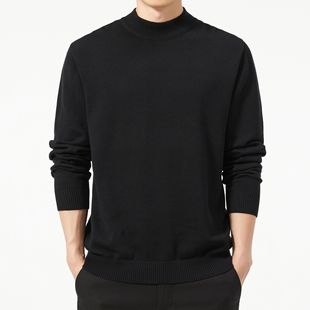 Spring and Autumn Men's Knitwear Solid Color Long-sleeved Sweater Men's Half-turtleneck Turtleneck Men's Base Sweater Business Cross-border Men