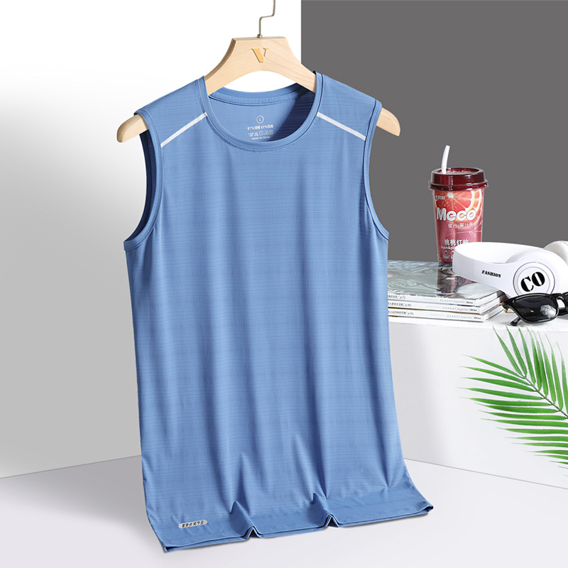Chaleco de seda de hielo para hombre de verano delgado hombre gordo gran camiseta deportiva de fitness suelta camiseta sin mangas rápidamente secado camiseta base