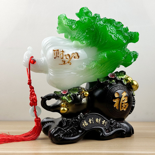 Decorative piece for home, resin jade-style bok choy, symbolizing fortune and wealth, creative home décor, living room or entryway accent