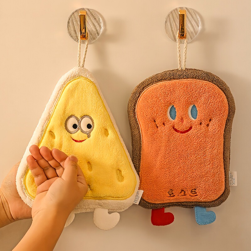 Cartoon Baking Kitchen Hanging Hand Towel, Absorbent, Quick-Drying, Thickened, Children's Coral Fleece, Soft and Cute Food-Themed Towel