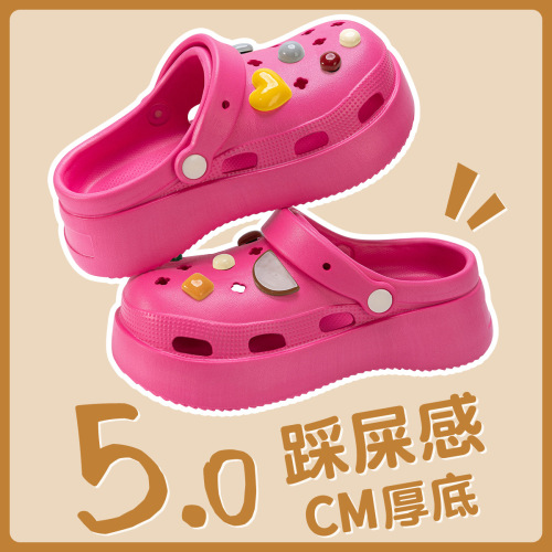 Lidani summer heightening thick-soled women's outer wear hole shoes simple breathable indoor home DIY slippers for women