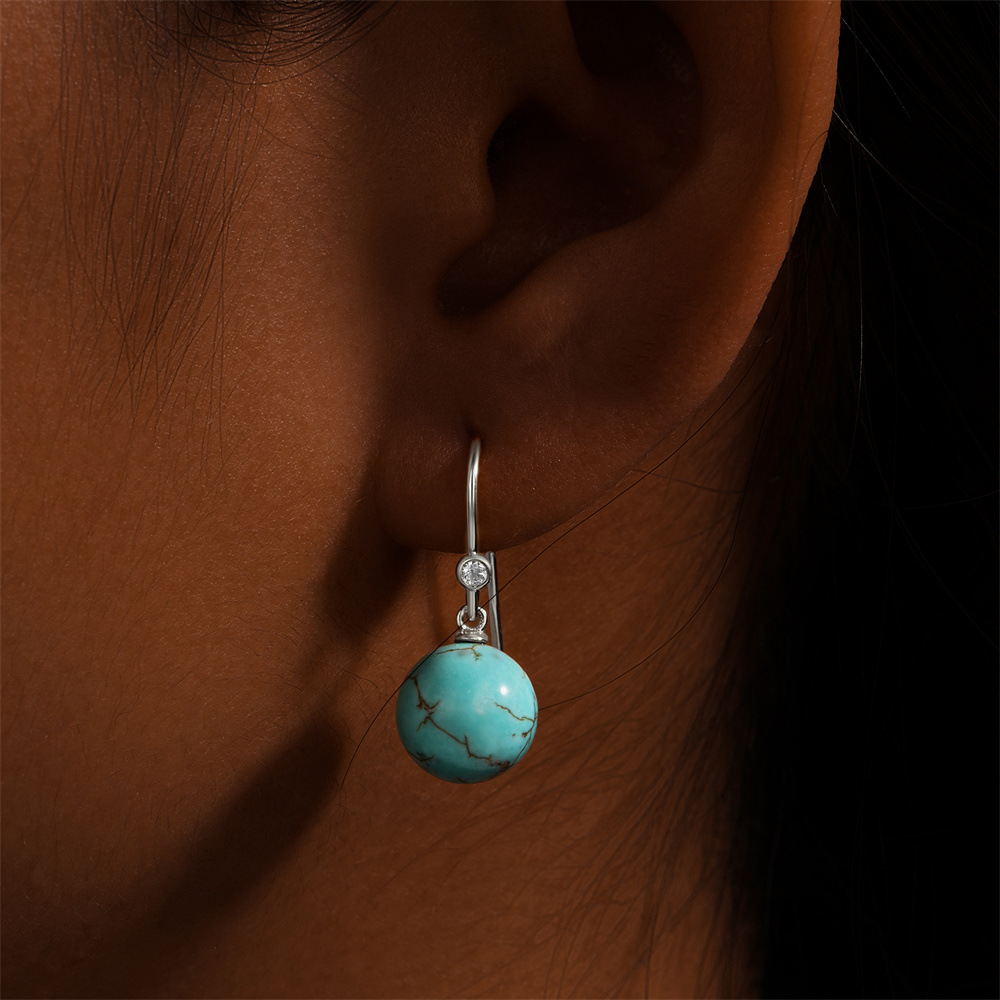 1 Pair Simple Style Geometric Plating Inlay Sterling Silver Turquoise Zircon Drop Earrings display picture 6