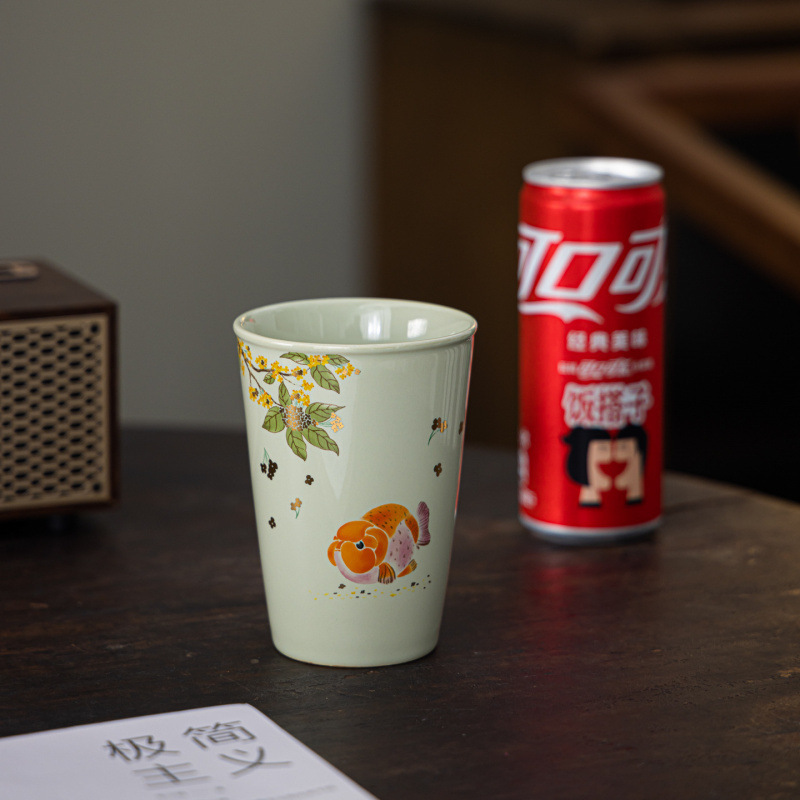 草木灰金鱼茶杯可乐杯主人杯品茗杯功夫茶杯单杯陶瓷喝水杯大容量|undefined