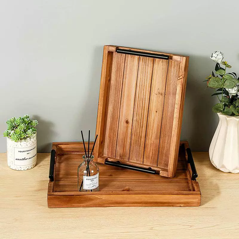 Японский прямоугольный железный поднос, домашний поднос для хранения чайных чашек с ручкой, поднос для чашек для гостиной, деревянный поднос из цельного дерева