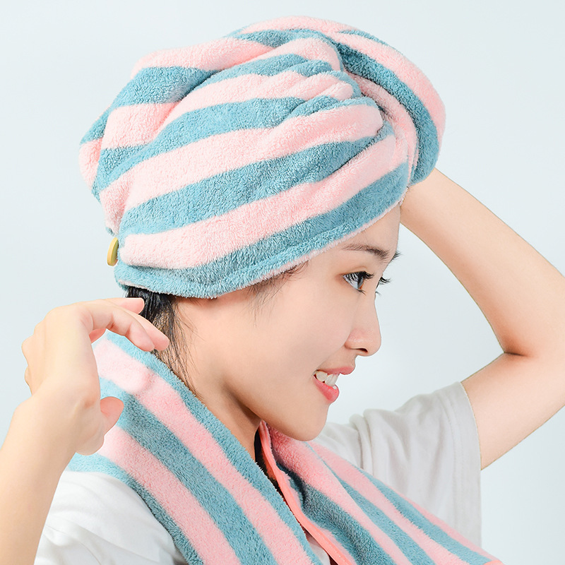 Asciugamano per capelli e cuffia doccia in pile corallo_voghion.com