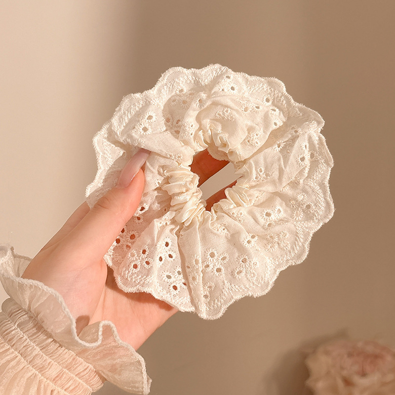 1# pure white embroidered lace hair tie 10.5cm