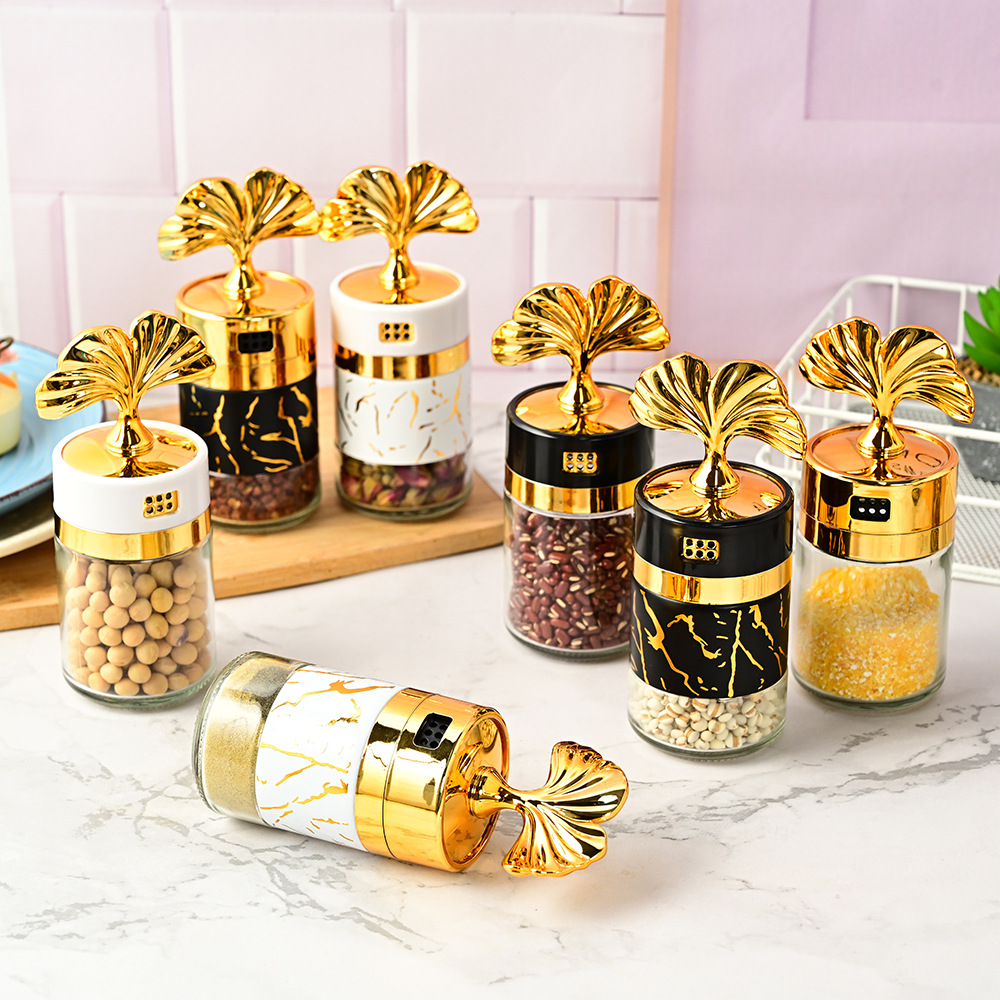 Luz de lujo jaseado cocina vidrio condimento botella cocina suministros condimento tarro MSG condimento caja de almacenamiento