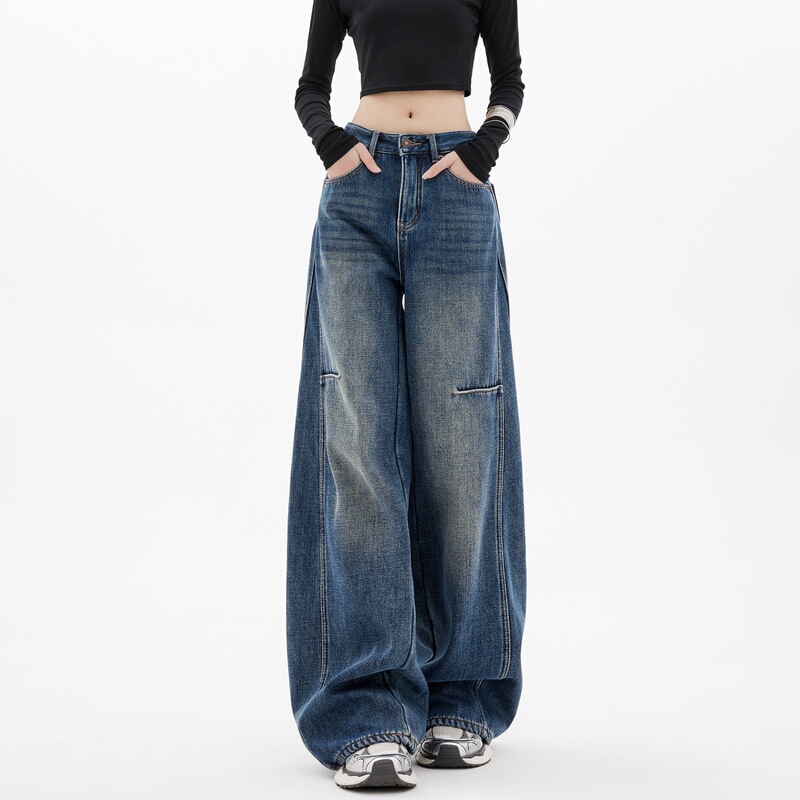American Retro Scimitar Wide-Leg Jeans for Women Summer 2025 New Loose Slimming Look Versatile Floor-Length Sickle Pants