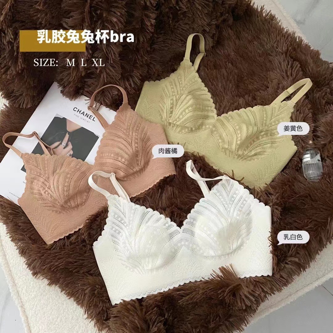 Orejas de conejo de las mujeres ultra-delgado de látex inalámbrico pecho grande pecho pequeño Sujetador de encaje sexy 3317