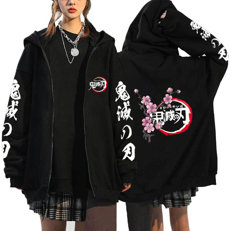 跨境现货动漫Demon Slayer拉链卫衣连帽衫鬼灭之刃周边男女外套|undefined
