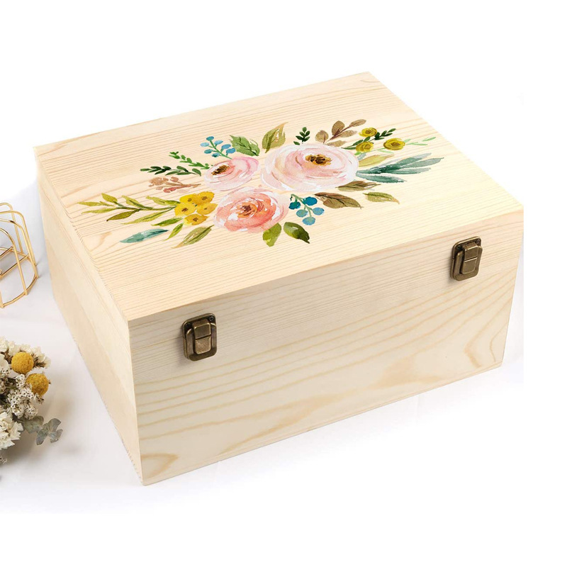 木制长方形翻盖式木盒木质复古桌面收纳木盒卧室客厅收纳整理木盒