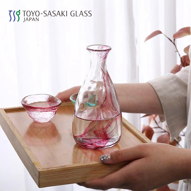 Japanese Imported Oriental Sasaki Handmade Glass Wine Set With Ink Pattern Glass Sake Pot And Sake Cup