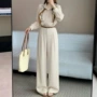 气质翻领长袖高腰阔腿裤