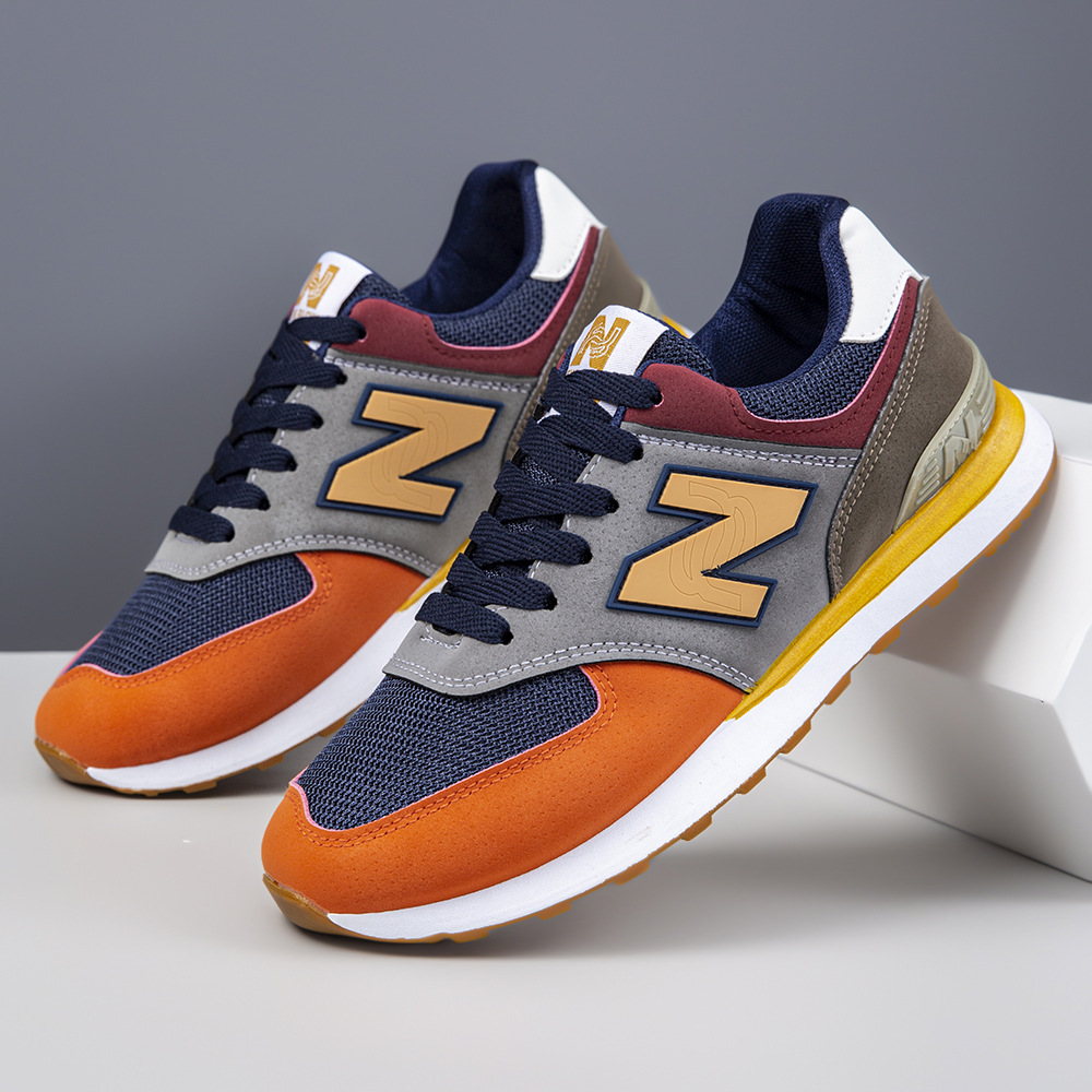 跨境新款秋季潮流运动鞋男女同款情侣休闲N字鞋舒适拼色百搭跑步