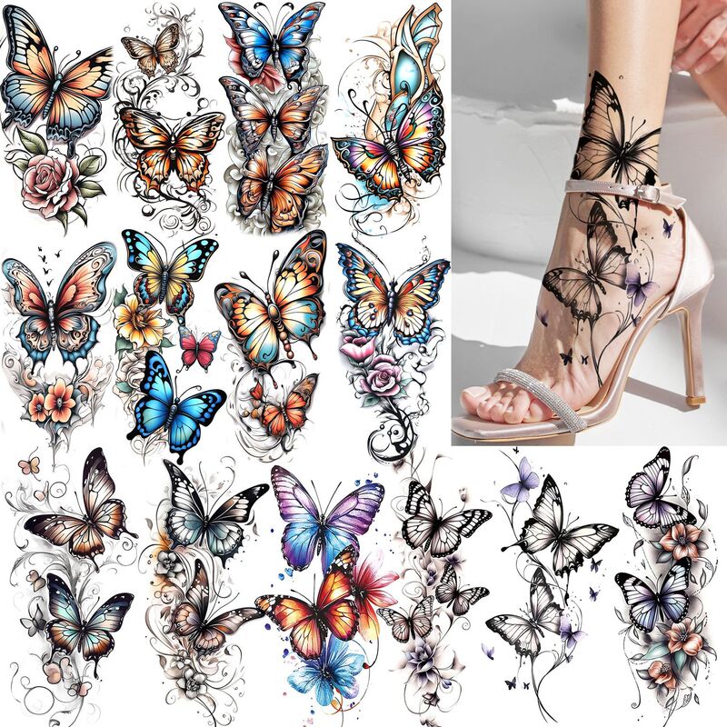 Cross-Border Sexy Butterfly Flower Tattoo Stickers Waterproof and Long-Lasting Tattoo Stickers for Arms, Legs, and Feet Temu Tattoo Cross-Border Sexy Butterfly Flower Tattoo Stickers Waterproof and Long-Lasting Tattoo Stickers for Arms, Legs, and Feet Temu Tattoo